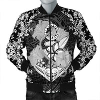 Hawaii Anchor Hibiscus Flower Vintage Bomber Jacket - AH Black Unisex - Polynesian Pride