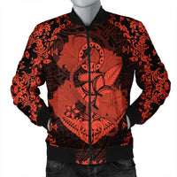 Hawaii Anchor Hibiscus Flower Vintage Bomber Jacket - AH - Orange Black Unisex - Polynesian Pride