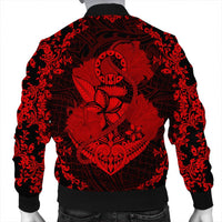Hawaii Anchor Hibiscus Flower Vintage Bomber Jacket - AH - Red - Polynesian Pride