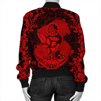 Hawaii Anchor Hibiscus Flower Vintage Bomber Jacket - AH - Red - Polynesian Pride