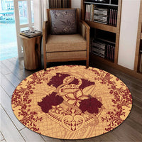 Hawaii Anchor Hibiscus Flower Vintage Round Carpet - AH - Red Orange - Polynesian Pride