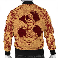 Hawaii Anchor Hibiscus Flower Vintage Bomber Jacket - AH - Red Orange - Polynesian Pride