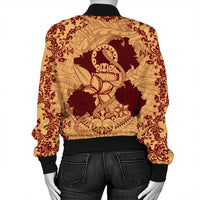 Hawaii Anchor Hibiscus Flower Vintage Bomber Jacket - AH - Red Orange - Polynesian Pride