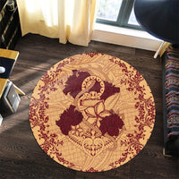 Hawaii Anchor Hibiscus Flower Vintage Round Carpet - AH - Red Orange - Polynesian Pride