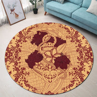 Hawaii Anchor Hibiscus Flower Vintage Round Carpet - AH - Red Orange - Polynesian Pride