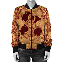 Hawaii Anchor Hibiscus Flower Vintage Bomber Jacket - AH - Red Orange - Polynesian Pride