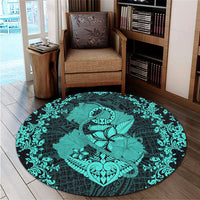 Hawaii Anchor Hibiscus Flower Vintage Round Carpet - AH - Turquoise - Polynesian Pride