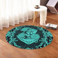 Hawaii Anchor Hibiscus Flower Vintage Round Carpet - AH - Turquoise - Polynesian Pride
