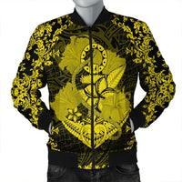 Hawaii Anchor Hibiscus Flower Vintage Bomber Jacket - AH - Yellow Black Unisex - Polynesian Pride