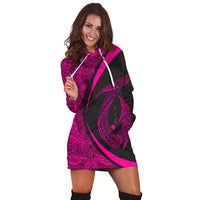 Hawaii Fish Hook Polynesian Hoodie Dress - Circle Style Pink - AH - Polynesian Pride