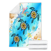 Hawaii Fresh Beach Turtle Plumeria Premium Blankets - AH - Brian Style - Polynesian Pride