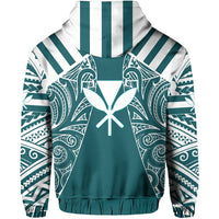 Hawaii Kanaka Football Jersey Polynesian Hoodie Zip Cyan & White Victor Style - Polynesian Pride