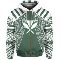 Hawaii Kanaka Football Jersey Polynesian Hoodie Zip Green Victor Style - Polynesian Pride