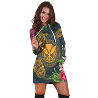 Hawaii Kanaka Turtle Hibiscus Plumerian Polynesia Hoodie Dress - Alena Style - AH - Polynesian Pride