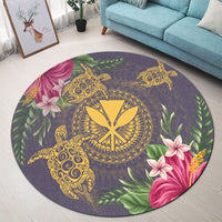 Hawaii Kanaka Turtle Hibiscus Plumerian Polynesia Round Carpet - Alena Style Purple - AH - Polynesian Pride