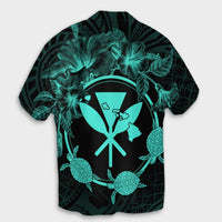 Hawaii Kanaka Turtle Hibiscus Polynesian Hawaiian Shirt - Anthea Style Turquoise - AH - Polynesian Pride