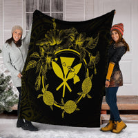 Hawaii Kanaka Turtle Hibiscus Polynesian Premium Blankets - Anthea Style Yellow - AH - Polynesian Pride