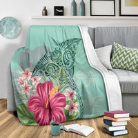 Hawaii Manta Ray Tropical Hibiscus Plumeria Premium Blankets - AH - Polynesian Pride