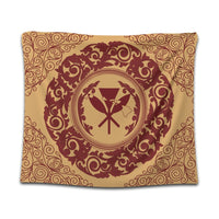 Hawaii Map Classic Floral Tapestry Red - AH Wall Tapestry Black - Polynesian Pride