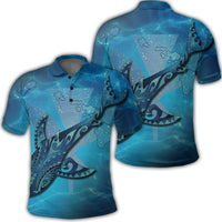 Hawaii Map Kanaka Galaxy Shark Polo Shirt Unisex Black - Polynesian Pride