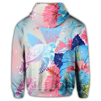 Hawaiian Map Kanaka Hibiscus Polynesian Turtle Swimming Hoodie Sweet Dream Style - Polynesian Pride