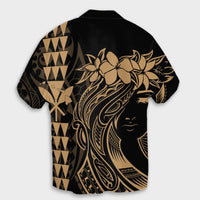Hawaii Map Kanaka Polynesian Hula Girl Hawaiian Shirt Gold - AH - J5R - Polynesian Pride