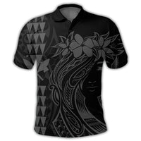 Hawaii Map Kanaka Polynesian Hula Girl Polo Shirt Grey J5R - Polynesian Pride