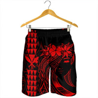 Hawaii Map Kanaka Polynesian Hula Girl Men's Shorts Red - AH - J5C - Polynesian Pride