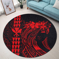 Hawaii Map Kanaka Polynesian Hula Girl Round Carpet Red - AH - J5R - Polynesian Pride