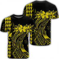 Hawaii Map Kanaka Polynesian Hula Girl T Shirt Yellow J5R Unisex Black - Polynesian Pride