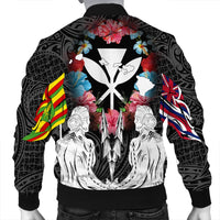 Hawaii Map Kanaka Two Men Holding Flag Bomber Jacket - AH - Polynesian Pride