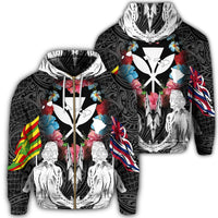 Hawaii Map Kanaka Two Men Holding Flag Zip Hoodie Unisex Art - Polynesian Pride