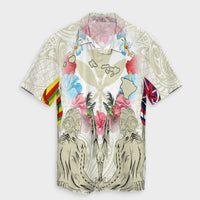 Hawaii Map Kanaka Two Men Holding Flag Hawaiian Shirt Beige - AH Unisex Black - Polynesian Pride