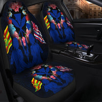Hawaii Map Kanaka Two Men Holding Flag Car Seat Covers Blue - AH - Polynesian Pride
