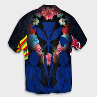 Hawaii Map Kanaka Two Men Holding Flag Hawaiian Shirt Blue - AH - Polynesian Pride