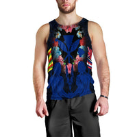 Hawaii Map Kanaka Two Men Holding Flag Tank Top Blue - AH Black - Polynesian Pride