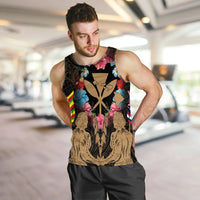 Hawaii Map Kanaka Two Men Holding Flag Tank Top Gold - AH - Polynesian Pride