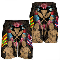 Hawaii Map Kanaka Two Men Holding Flag Men's Shorts Gold - AH - Polynesian Pride