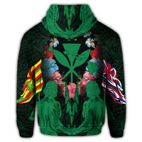 Hawaii Map Kanaka Two Men Holding Flag Zip Hoodie Green - Polynesian Pride