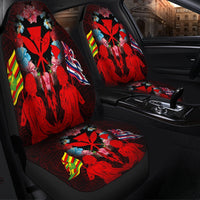 Hawaii Map Kanaka Two Men Holding Flag Car Seat Covers Red - AH - Polynesian Pride