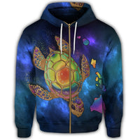 Hawaii Map Turtle Galaxy Zip Hoodie Blue - Polynesian Pride