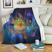 Hawaii Map Turtle Galaxy Premium Blankets - AH - Blue White - Polynesian Pride