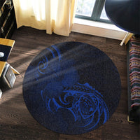 Hawaii Map Turtle Hibiscus Divise Polynesian Round Carpet Blue - AH - Polynesian Pride
