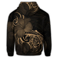 Hawaiian Map Turtle Hibiscus Divise Polynesian Hoodie Gold - Polynesian Pride