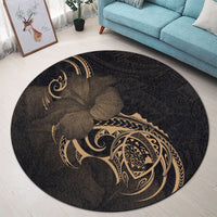 Hawaii Map Turtle Hibiscus Divise Polynesian Round Carpet Gold - AH - Polynesian Pride