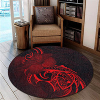 Hawaii Map Turtle Hibiscus Divise Polynesian Round Carpet Red - AH - Polynesian Pride