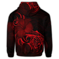 Hawaiian Map Turtle Hibiscus Divise Polynesian Red Hoodie - Polynesian Pride