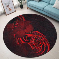 Hawaii Map Turtle Hibiscus Divise Polynesian Round Carpet Red - AH - Polynesian Pride