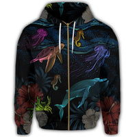 Hawaii Marine Life Sea Zip Hoodie - Polynesian Pride