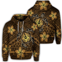Hawaii Mix Polynesian Turtle Plumeria Zip Hoodie Nick Style Brown Unisex Art - Polynesian Pride